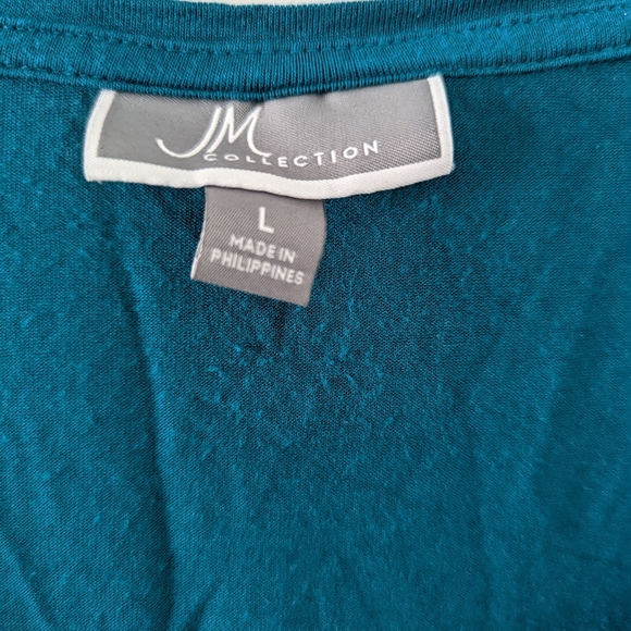 JM Collection Sz Large Teal Shoulder Cutout Top - Picture 4 of 4